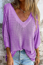 Load image into Gallery viewer, Simple Hollow V-neck Long-sleeved Casual Loose Knitted Top
