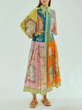 Load image into Gallery viewer, Unique Garden Print Button-Down Long Sleeve Midi Dress
