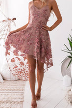 Load image into Gallery viewer, Sexy Pink Lace Embroidery High Low Midi Dress
