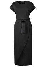 Load image into Gallery viewer, Casual Round Neck Irregular Ruched Slit Front Midi Dress
