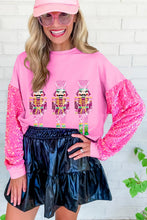 Load image into Gallery viewer, Pink Christmas Nutcracker Sequin Sleeve Sweatshirt
