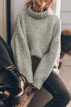 Load image into Gallery viewer, Light Grey Turtle Neck Drop Shoulder Chunky Knit Sweater
