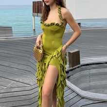 Load image into Gallery viewer, Sexy Backless Ruffle Irregular Hem Halter Midi Dress
