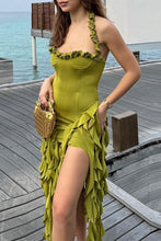 Load image into Gallery viewer, Sexy Backless Ruffle Irregular Hem Halter Midi Dress
