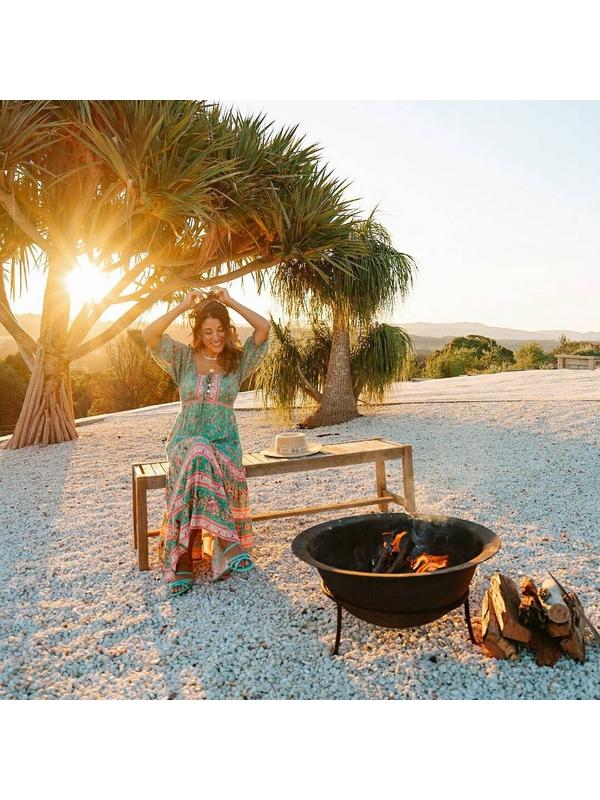 Boho Blue Floral Print Short Sleeve Maxi Dress