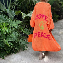 Load image into Gallery viewer, Boho Love Peace Printed Pocket Oversized Midi Cardigan
