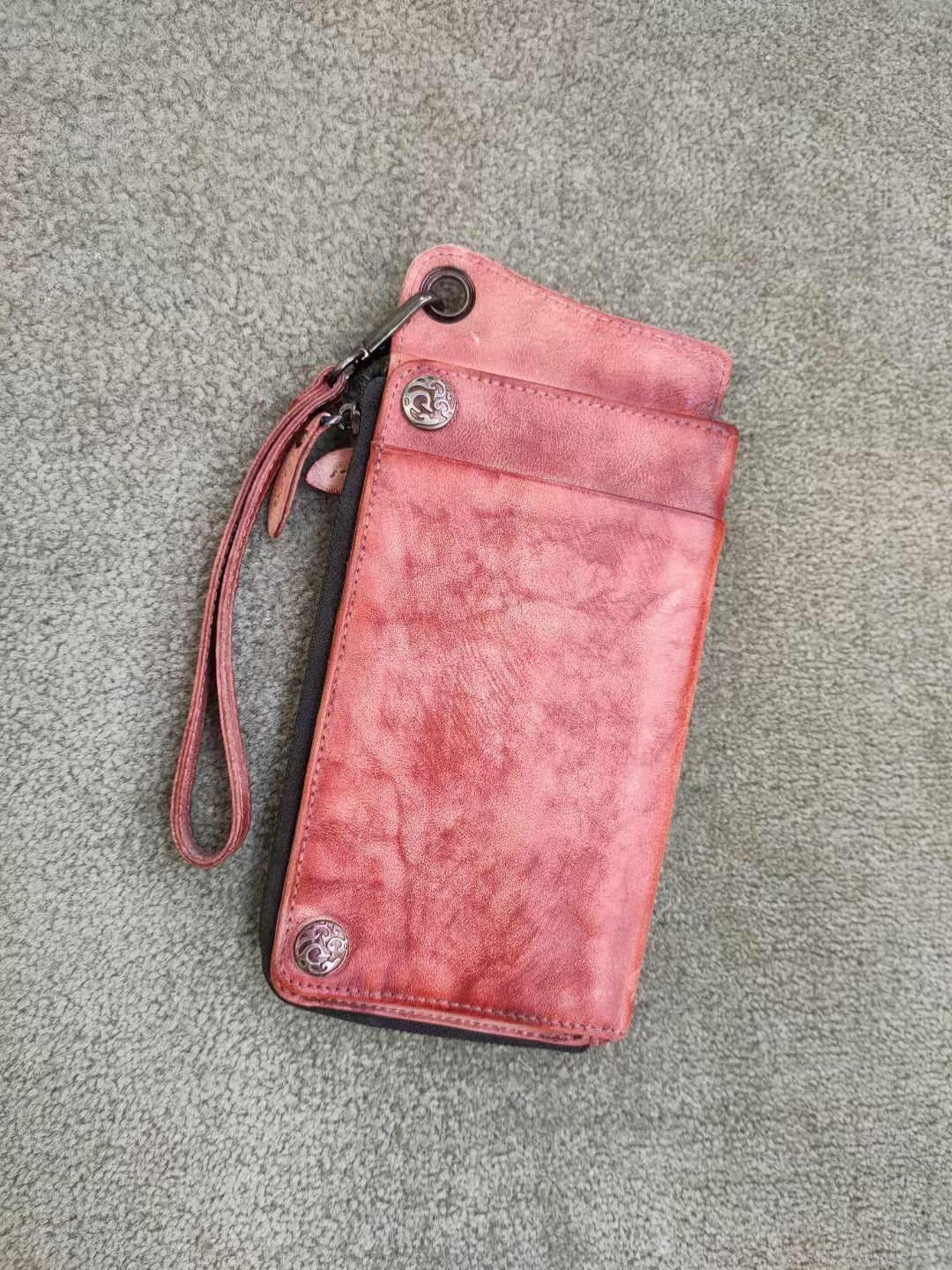 Handmade Leather Long Wallet with Chain Trifold Purse Anniversary Gift For Women Large Capcity Multi Cards Money Clips