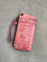 Load image into Gallery viewer, Handmade Leather Long Wallet with Chain Trifold Purse Anniversary Gift For Women Large Capcity Multi Cards Money Clips
