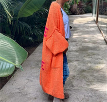 Load image into Gallery viewer, Boho Love Peace Printed Pocket Oversized Midi Cardigan
