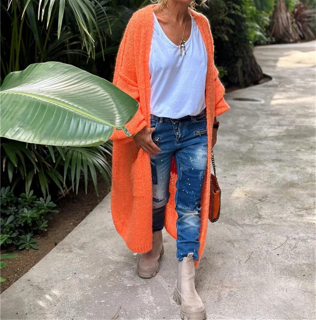 Boho Love Peace Printed Pocket Oversized Midi Cardigan