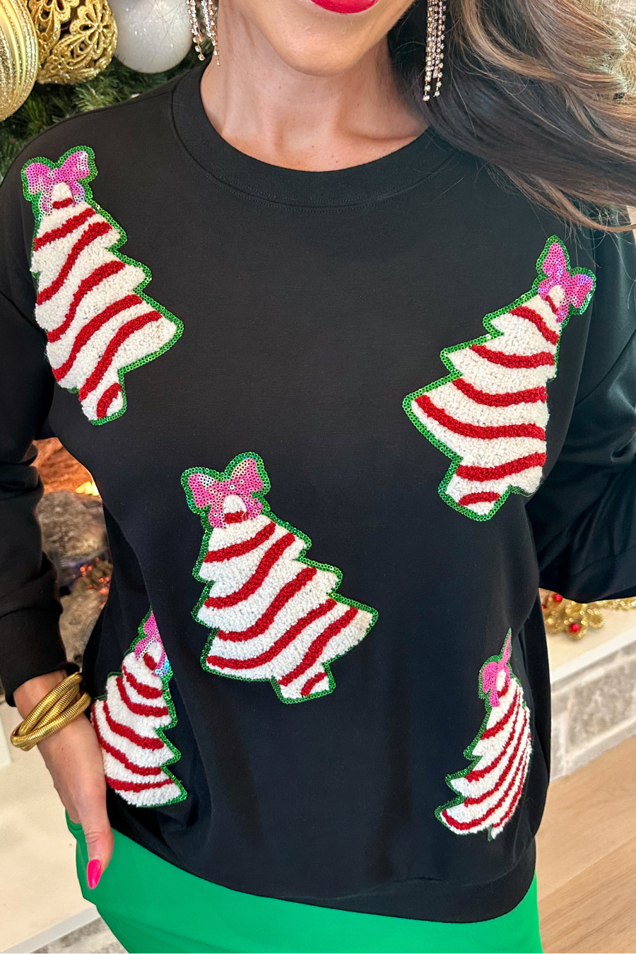 Bow Tree Sequins Long Sleeve Christmas Sweatshirt