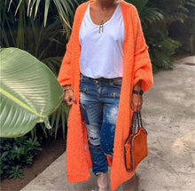 Load image into Gallery viewer, Boho Love Peace Printed Pocket Oversized Midi Cardigan
