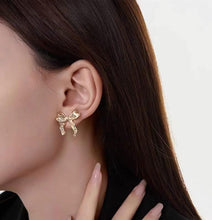 Load image into Gallery viewer, Cute Ribbon Earrings Gold Silver Bow Knot Earring Bow Stud Earrings
