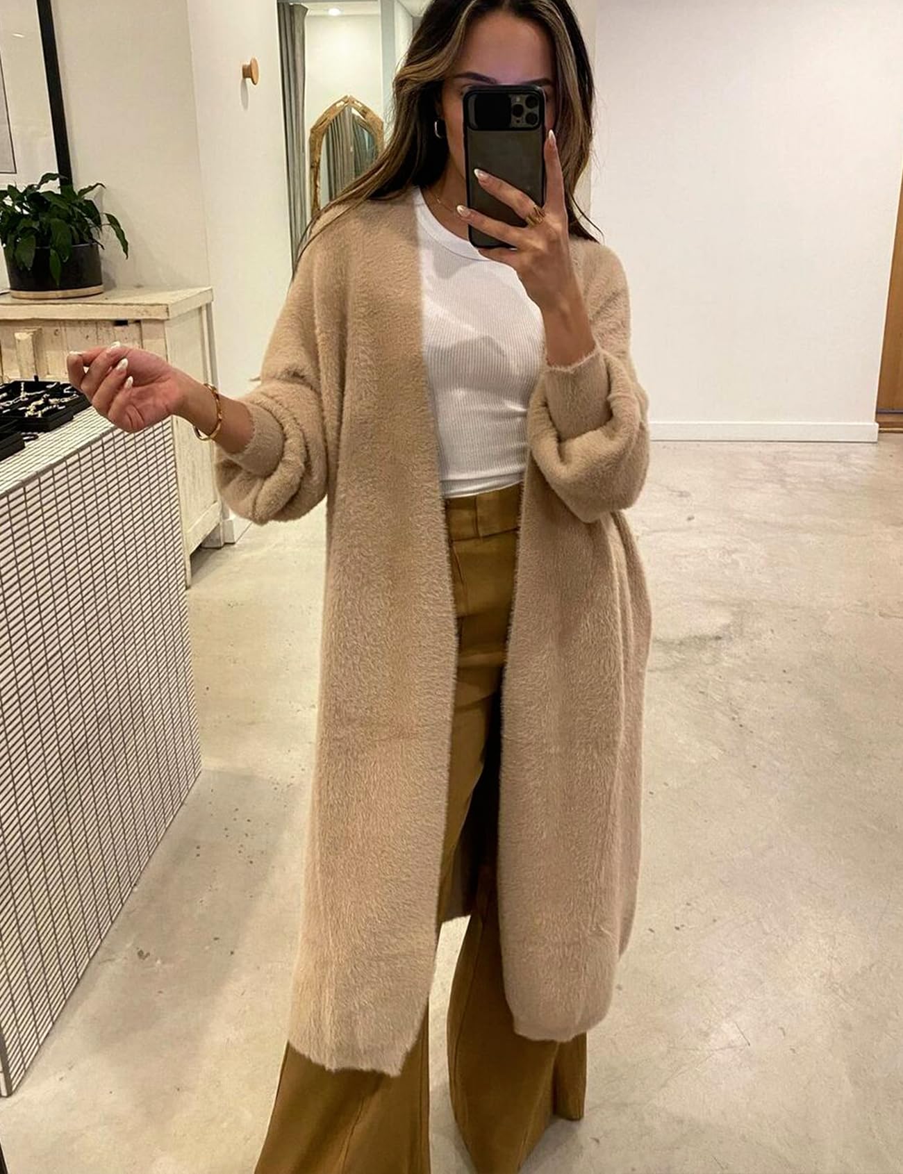 Fuzzy Long Sleeves Robe Cardigan