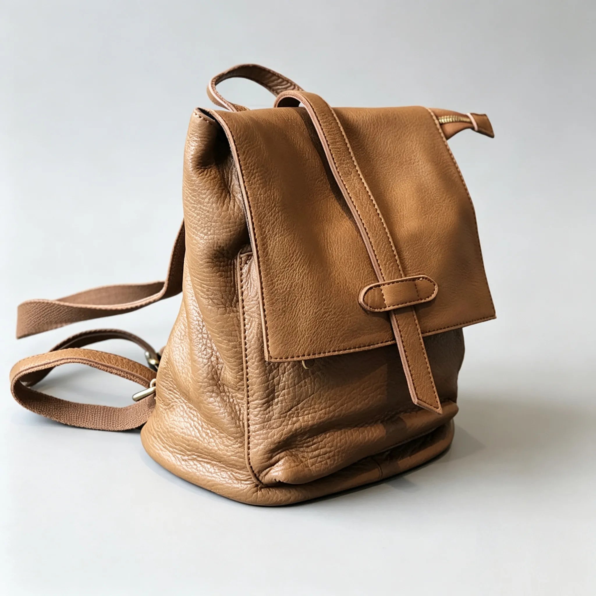 Soft Lightweight Daily Purse Flap Leather Rucksack Backpack