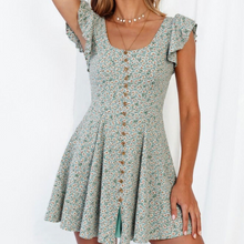 Load image into Gallery viewer, Blue Short Sleeves Floral  Tied Back Mini Dress
