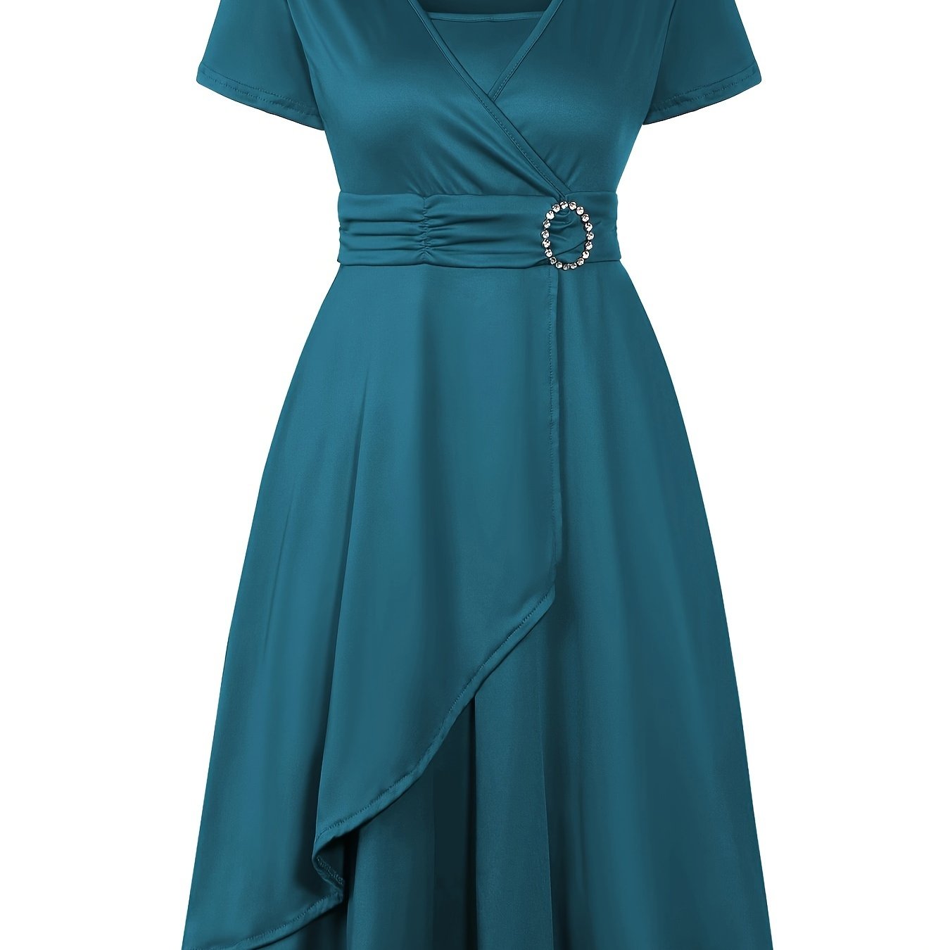Elegant  V-Neck Asymmetrical Ruffled Midi Dress