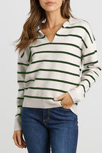 Load image into Gallery viewer, Striped Long Sleeve Polo V Neck Pullover Sweater
