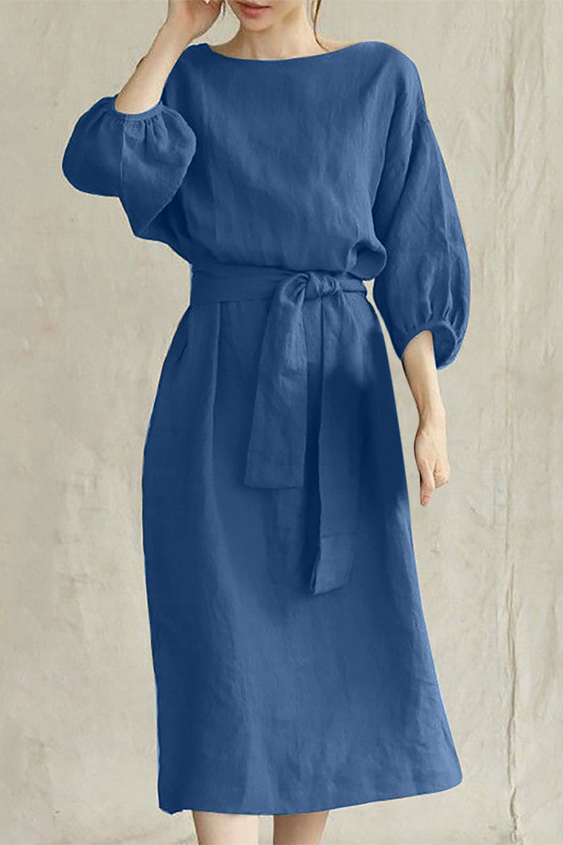 Casual Daily Roun Neck 3/4 Sleeves Midi Dress