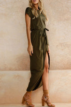 Load image into Gallery viewer, Casual Round Neck Irregular Ruched Slit Front Midi Dress
