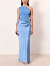 Load image into Gallery viewer, One Shoulder Ruched Patchwork Party Maxi Dress
