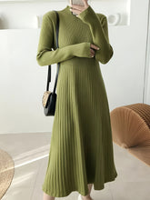 Load image into Gallery viewer, Green Casual Long Sleeve Half Turtleneck Knit Sweater Dress
