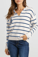 Load image into Gallery viewer, Striped Long Sleeve Polo V Neck Pullover Sweater
