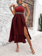 Load image into Gallery viewer, Embroidered Sleeveless Loose Halter-Neck Split Side Midi Dress
