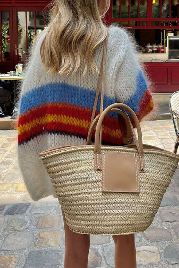 Fuzzy Colorblock Stripped Knit Cardigan