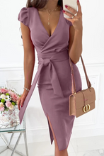 Load image into Gallery viewer, Sexy V Neck Short Sleeves Bodycon Midi Dress
