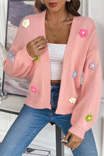 Load image into Gallery viewer, Peach Pink Hand Hook Flower Knitted Cardigan
