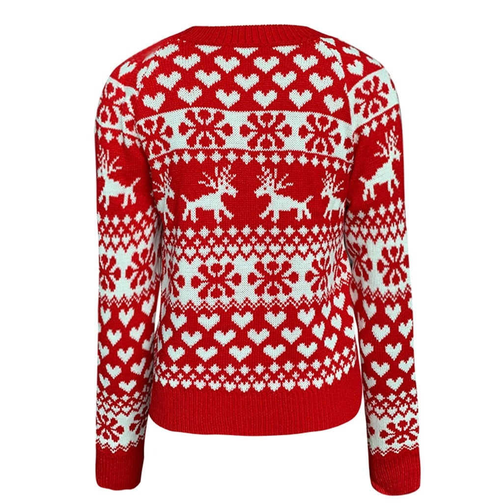 Christmas Elk Snowflake Heart Long Sleeves Knitted Sweater