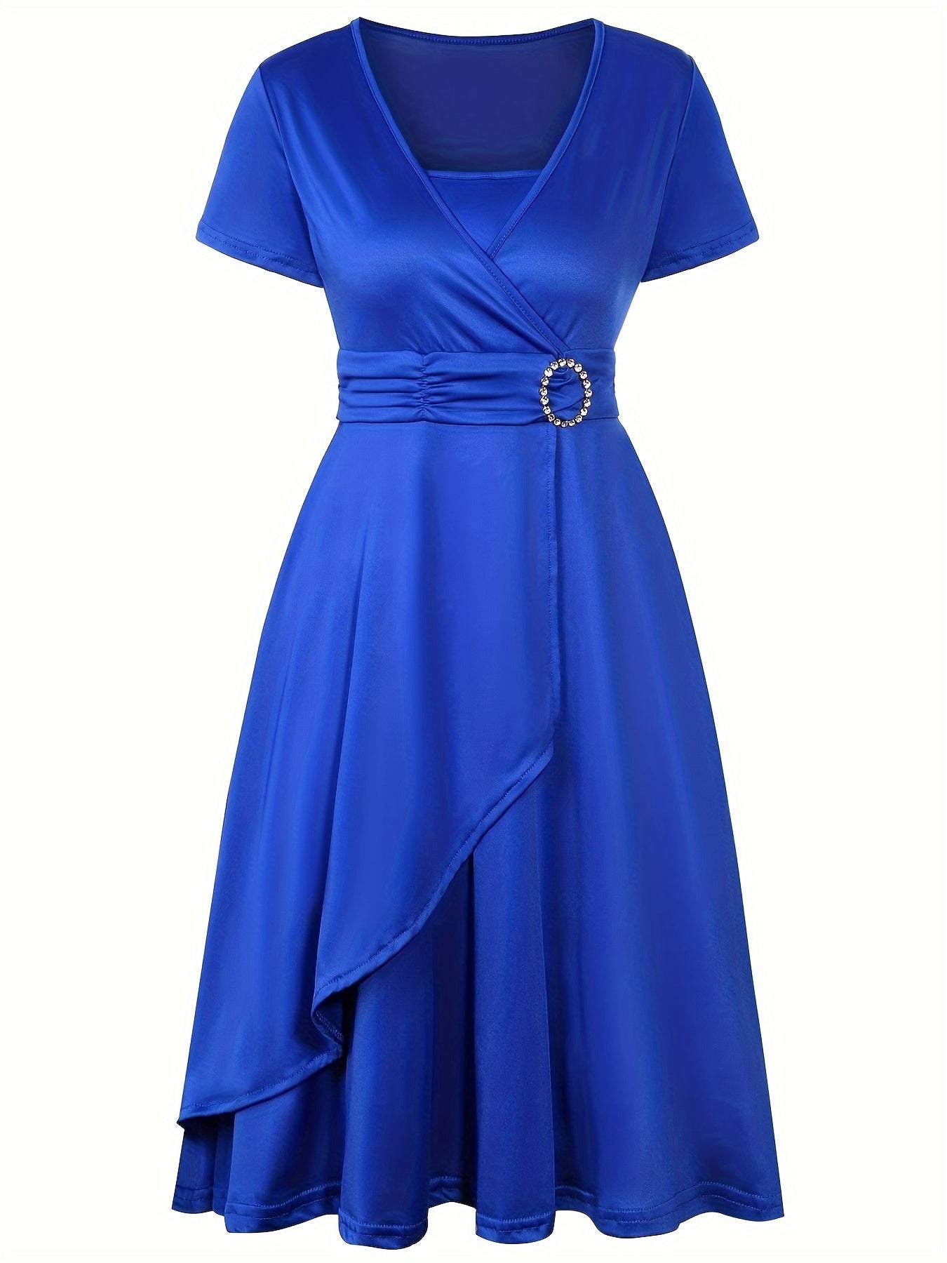Elegant  V-Neck Asymmetrical Ruffled Midi Dress