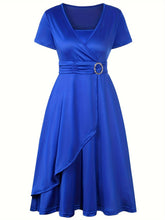Load image into Gallery viewer, Elegant  V-Neck Asymmetrical Ruffled Midi Dress
