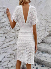 Load image into Gallery viewer, White V-neck Short Sleeves Hollow Out Mini Dress
