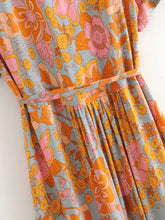 Load image into Gallery viewer, Vintage Boho Orange Floral Print Maxi Wrap Dress
