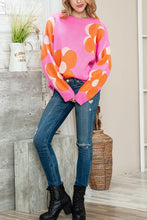 Load image into Gallery viewer, Lovely Pink Orange Floral Cable Knitted Sweater
