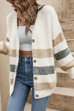Load image into Gallery viewer, Casual Multicolor Striped Button Front Fuzzy Cardigan
