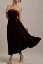 Load image into Gallery viewer, Elegant Strapless A-line Velvet Midi Dress
