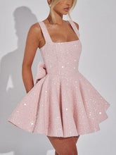 Load image into Gallery viewer, Sophisticated Square Neck Straps Bow Sequins Mini Dress
