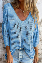 Load image into Gallery viewer, Simple Hollow V-neck Long-sleeved Casual Loose Knitted Top
