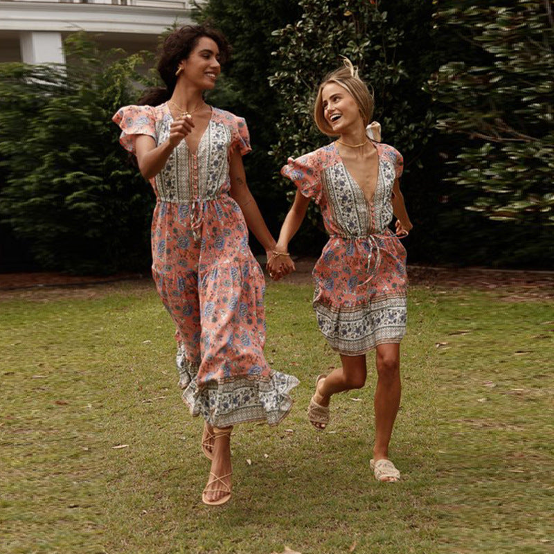 Blue Floral Print Mini Dress Sundress