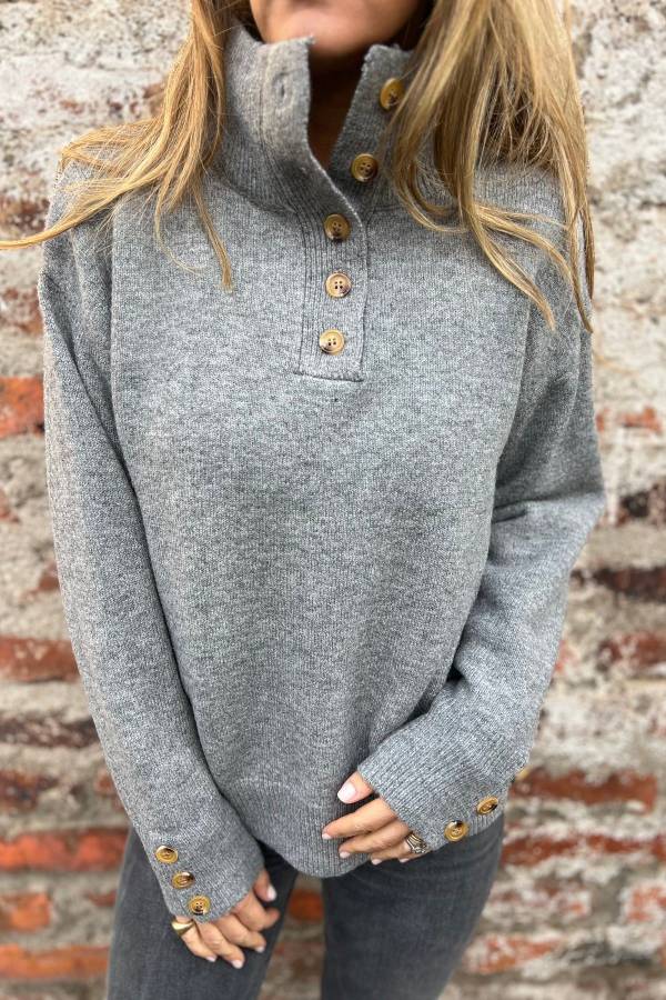 Collar Buttons Casual Loose Sweater