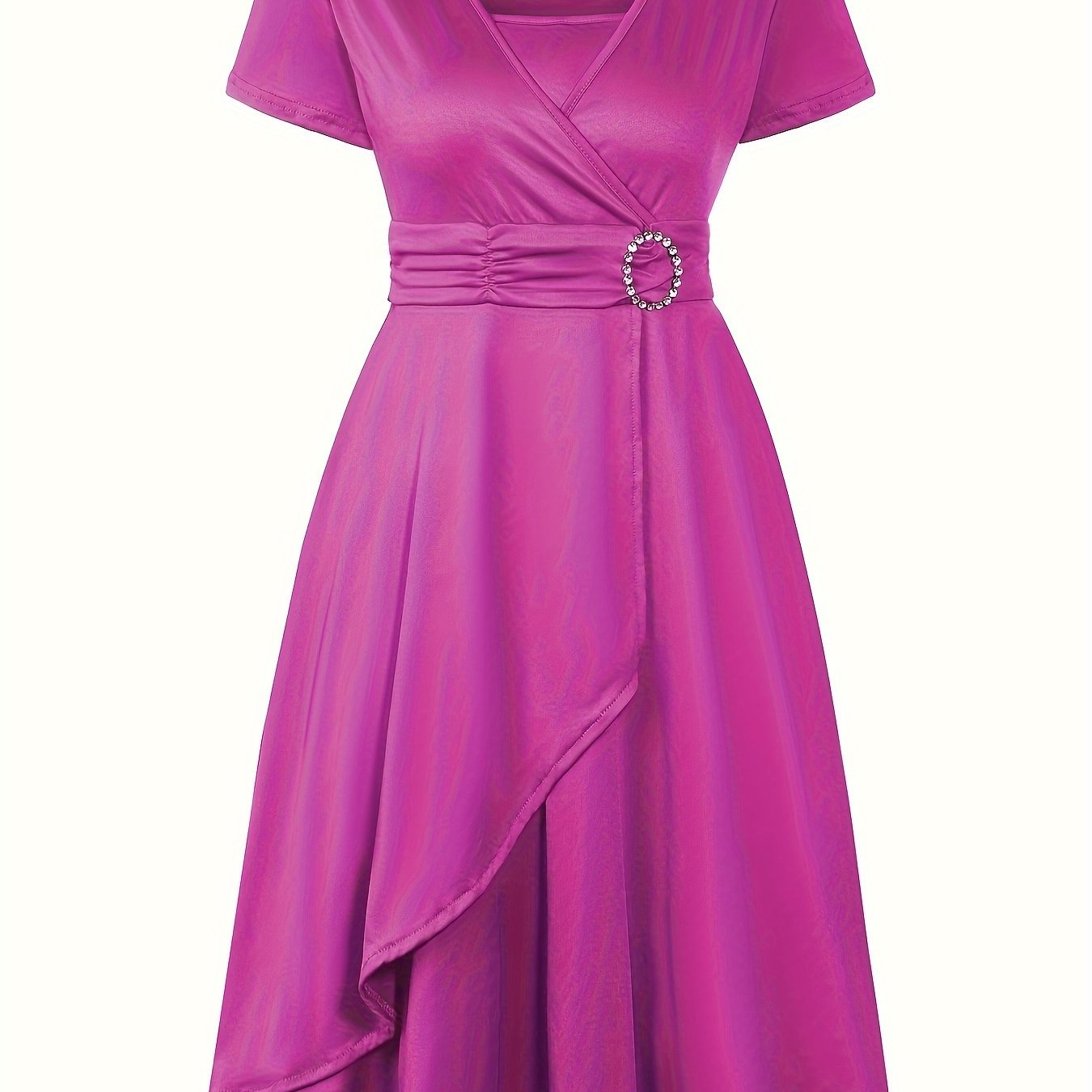 Elegant  V-Neck Asymmetrical Ruffled Midi Dress