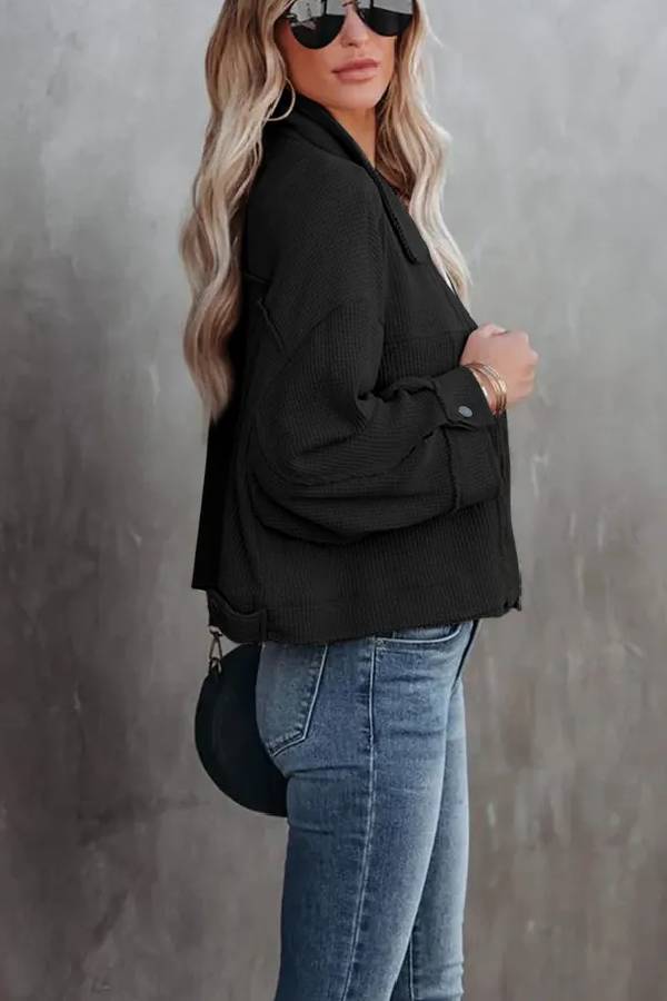 Classic Waffle Cardigan Short Top Jacket