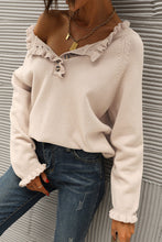 Load image into Gallery viewer, Chic Long Sleeve Button Down Ruffle Knit Pullover Sweater
