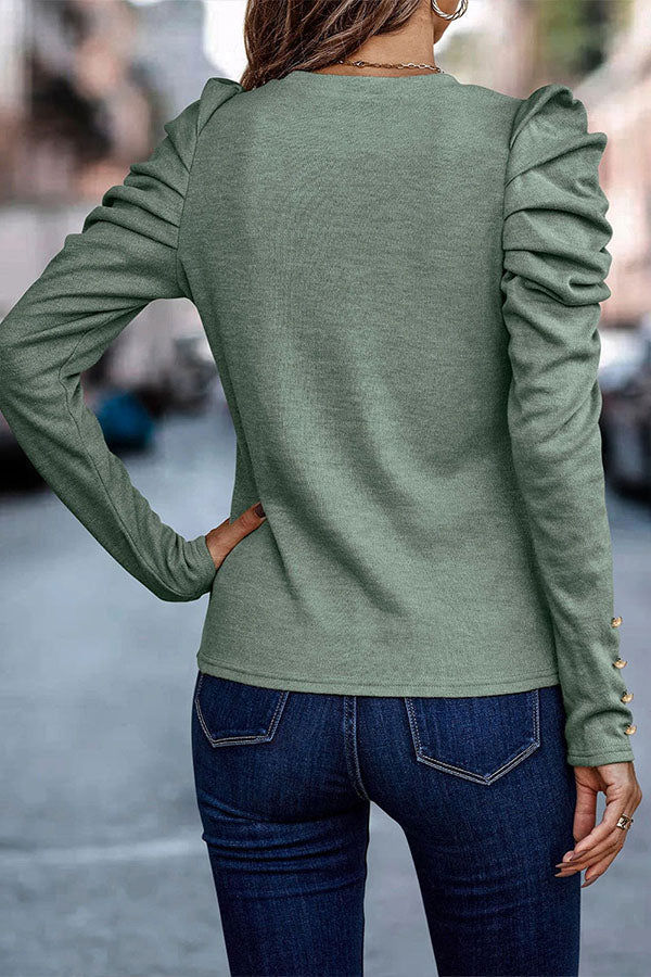 Elegant Long Bubble Sleeves Round Neck Top