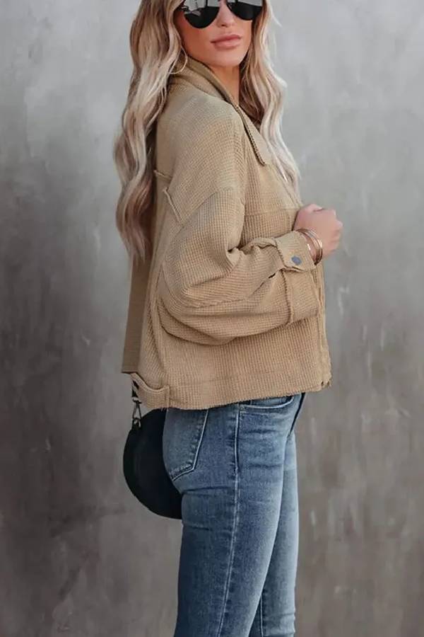 Classic Waffle Cardigan Short Top Jacket
