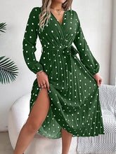 Load image into Gallery viewer, Classic V-neck Long Sleeves Polka Dots Print Midi Dress
