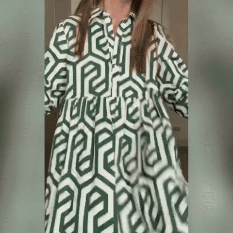 Collar Long Sleeves Print Button Down Midi Dress